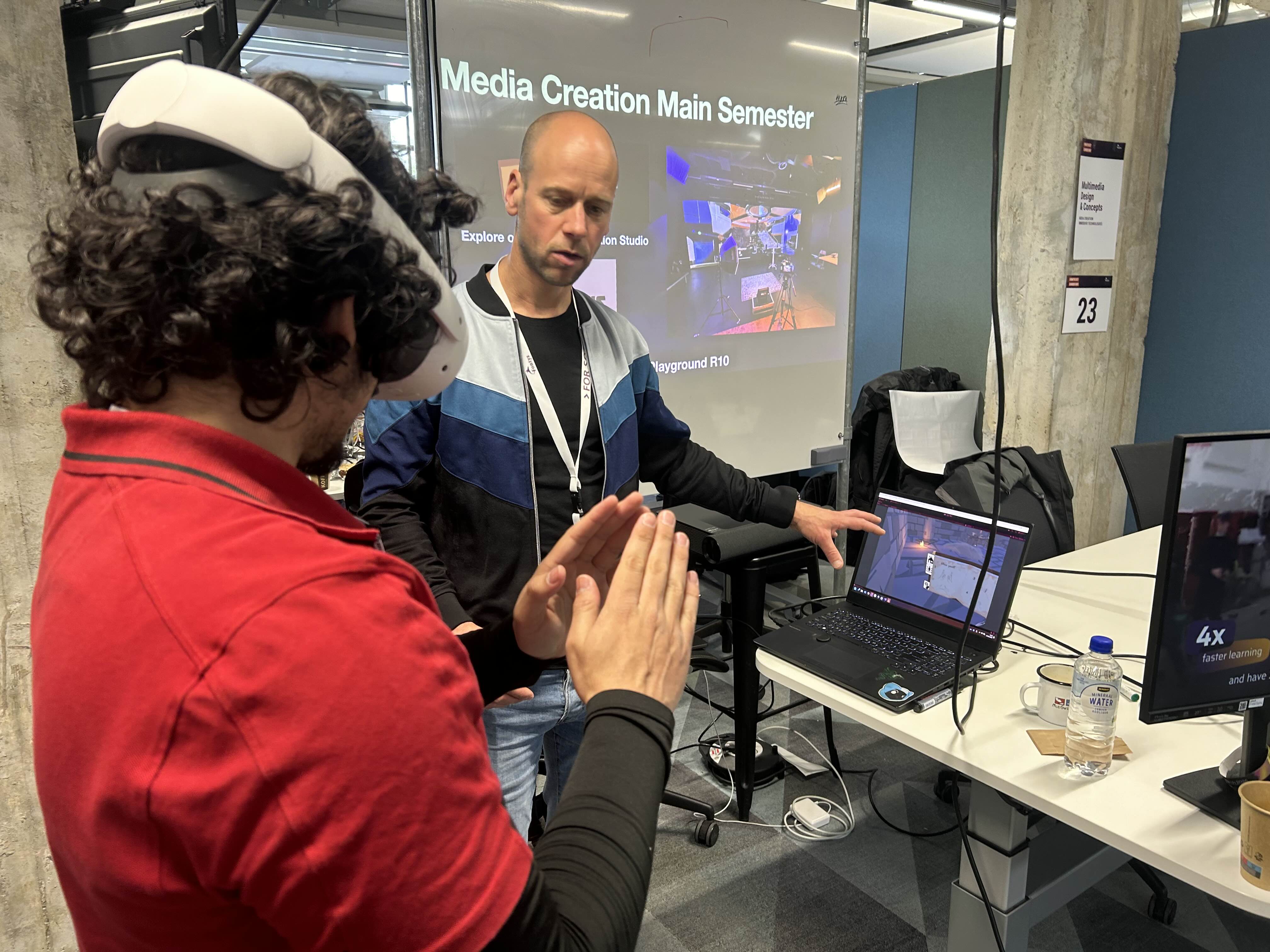 I try out a VR game at the immersive experiences booth